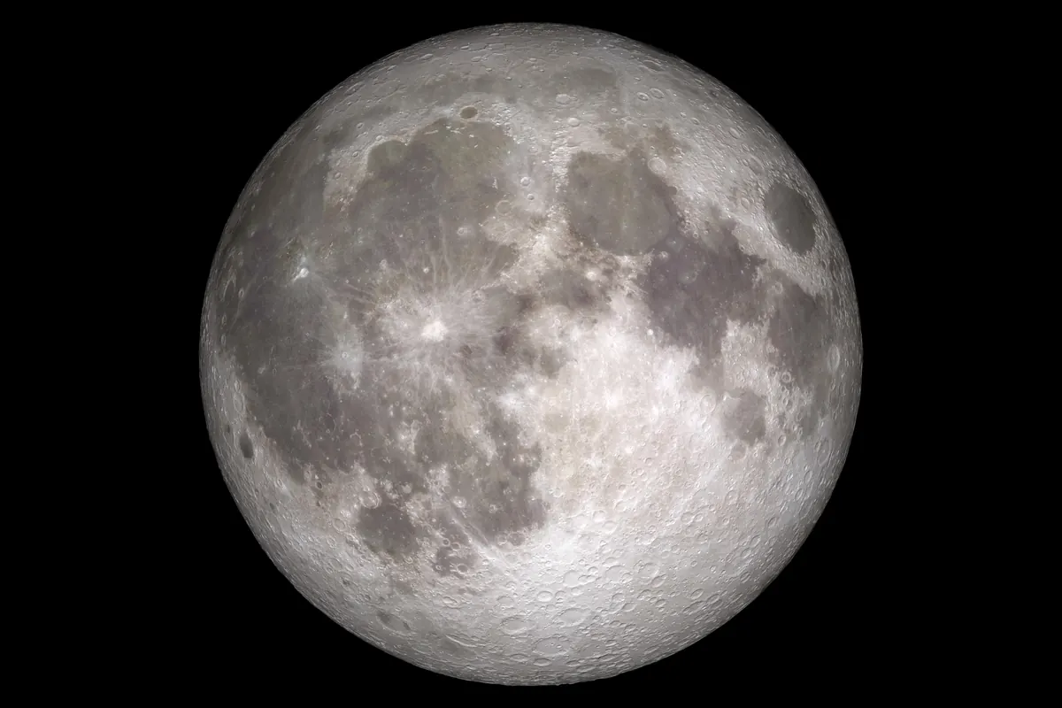 The full Moon with its dark maria and bright cratered highlands